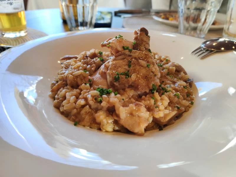 Arroz meloso de setas y picantón