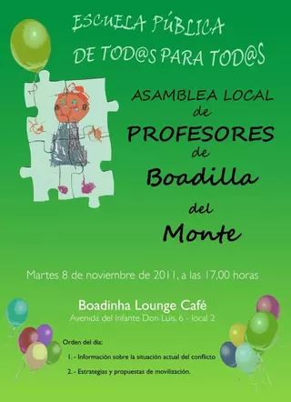 La Plataforma por la Escuela Pública convoca una asamblea de profesores en Boadilla
