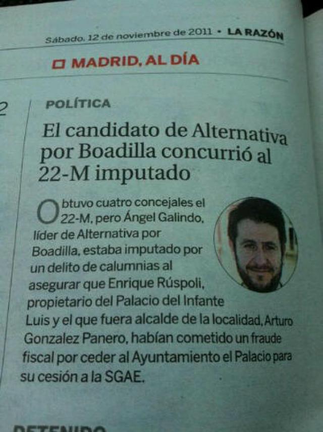 PP: "Ángel Galindo, portavoz de Alternativa por Boadilla, se presentó a las pasadas elecciones municipales imputado"
