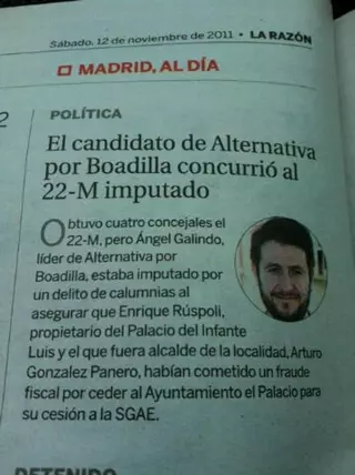 PP: "Ángel Galindo, portavoz de Alternativa por Boadilla, se presentó a las pasadas elecciones municipales imputado"