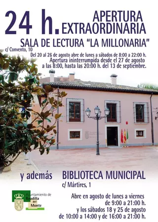 La sala de lectura La Millonaria de Boadilla del Monte permanecerá abierta 24 horas al día por motivo de los exámenes de septiembre