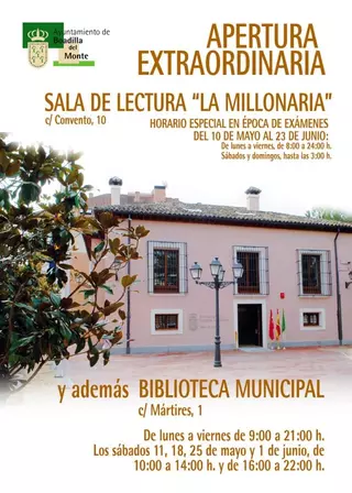 Ampliación de horarios en  La Millonaria y la Biblioteca Municipal de cara al fin de curso