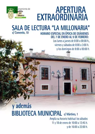 Se amplían los horarios en La Millonaria y la Biblioteca Municipal de cara a los exámenes de febrero