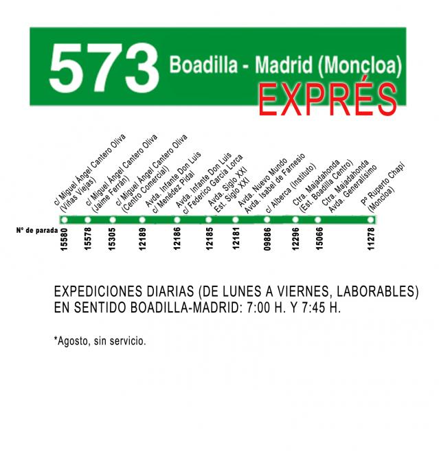 Boadilla tendrá a partir del día 23 un servicio exprés de autobús a Madrid en la hora punta de la mañana