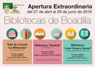 Apertura extraordinaria de las bibliotecas de Boadilla entre el 27 de abril y el 29 de junio