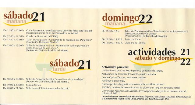 Programa de Actividades de ASDIBO dentro de la Feria de la Salud