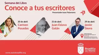 Carmen Posadas, Juan Eslava Galán y Javier Sierra impartirán conferencias durante la Semana del Libro en Boadilla
