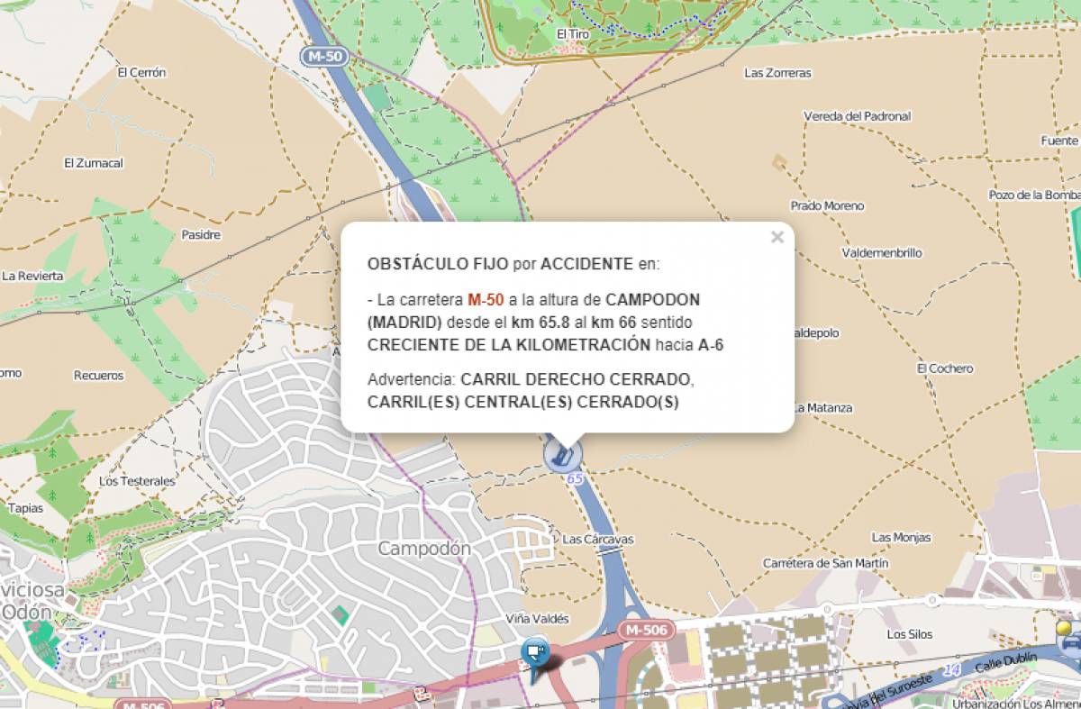 Un accidente provoca retrasos de hasta 1 hora y media para llegar a Boadilla por la M50