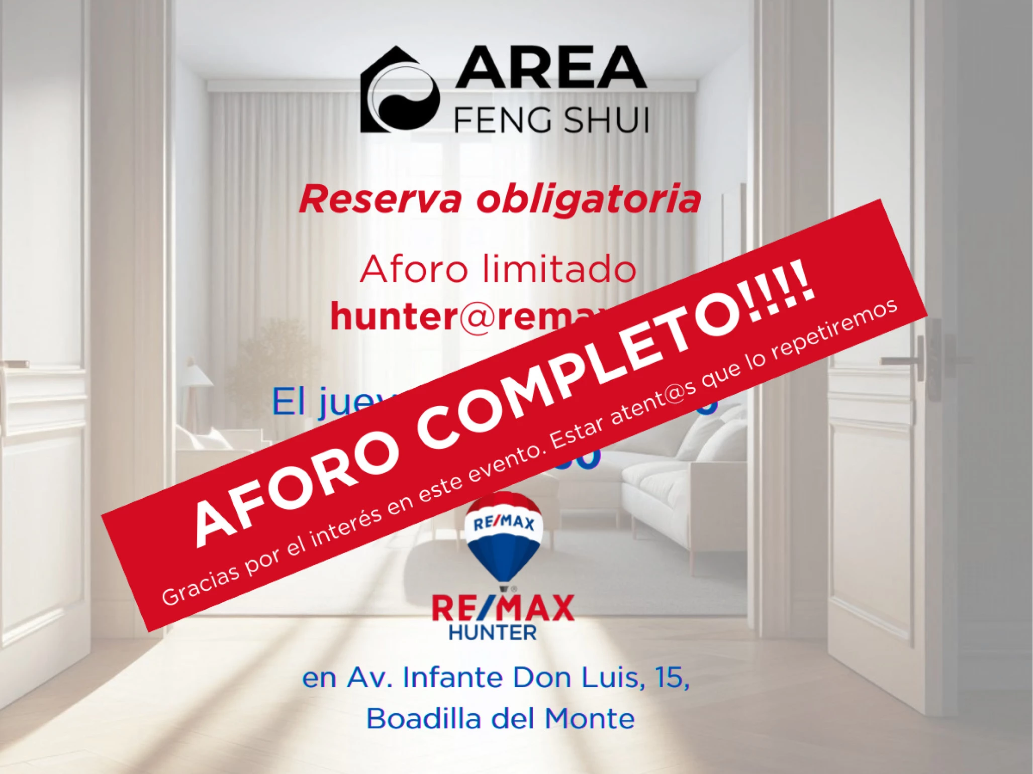 AFORO COMPLETO!!! ¿Sabes qué es el Feng Shui? Ven a descubrirlo a RE/MAX HUNTER